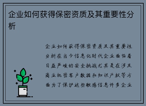 企业如何获得保密资质及其重要性分析
